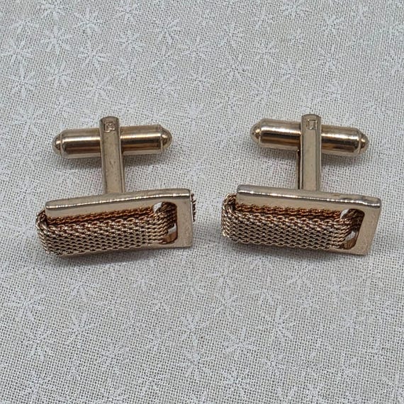 Vintage Gold-Tone Mesh Rectangular Cufflinks For … - image 4