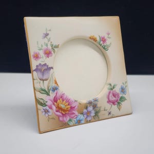 Vintage Floral Ceramic Picture Frame With Transferware Flowers Roses