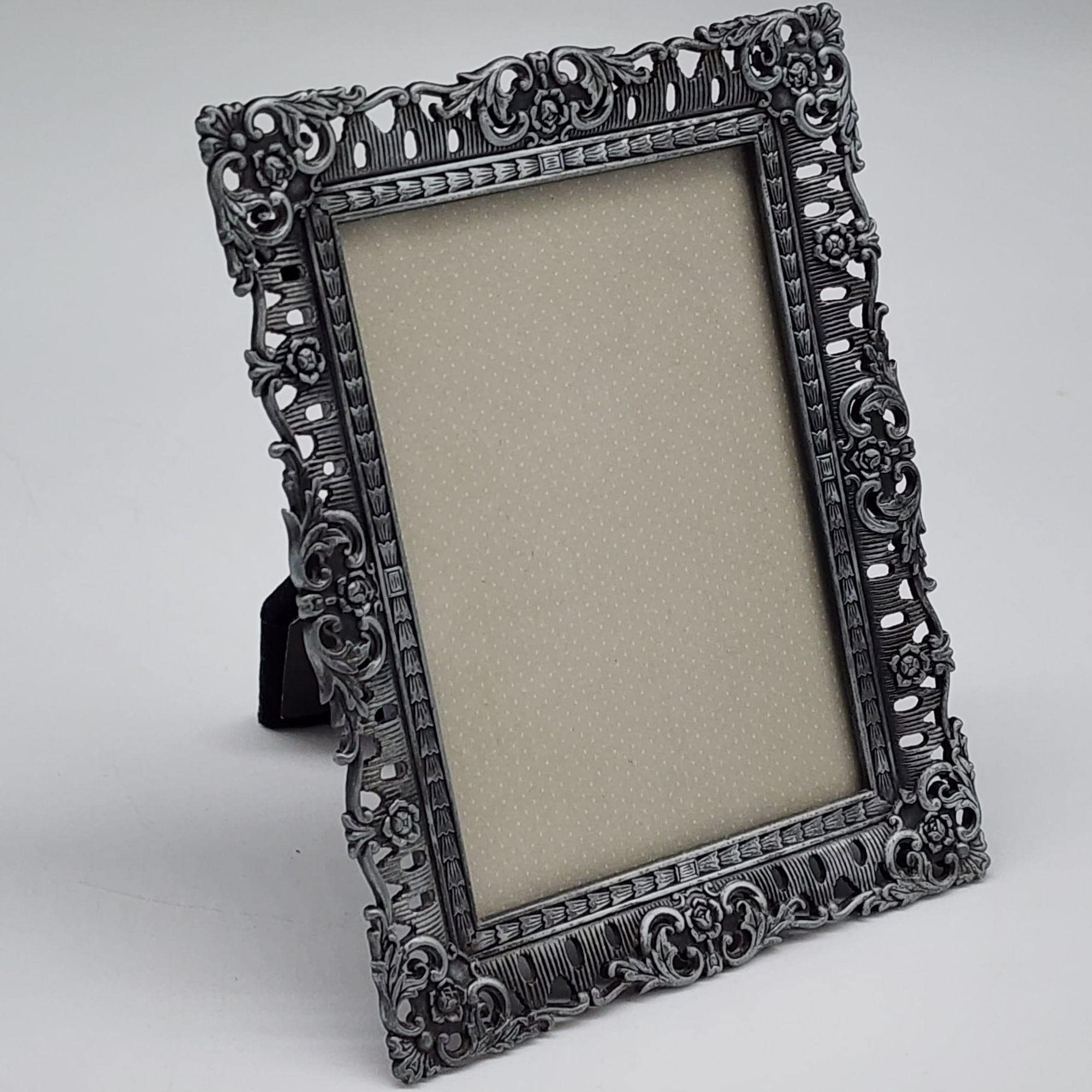 Ornate Pewter Toned Floral Vintage Photo Frame For 3x4" Filigree Design