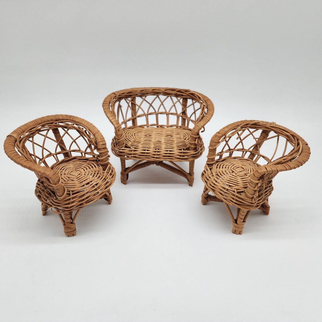 Wicker Doll Furniture Chairs Set of 3 5 Tall Vintage Etsy