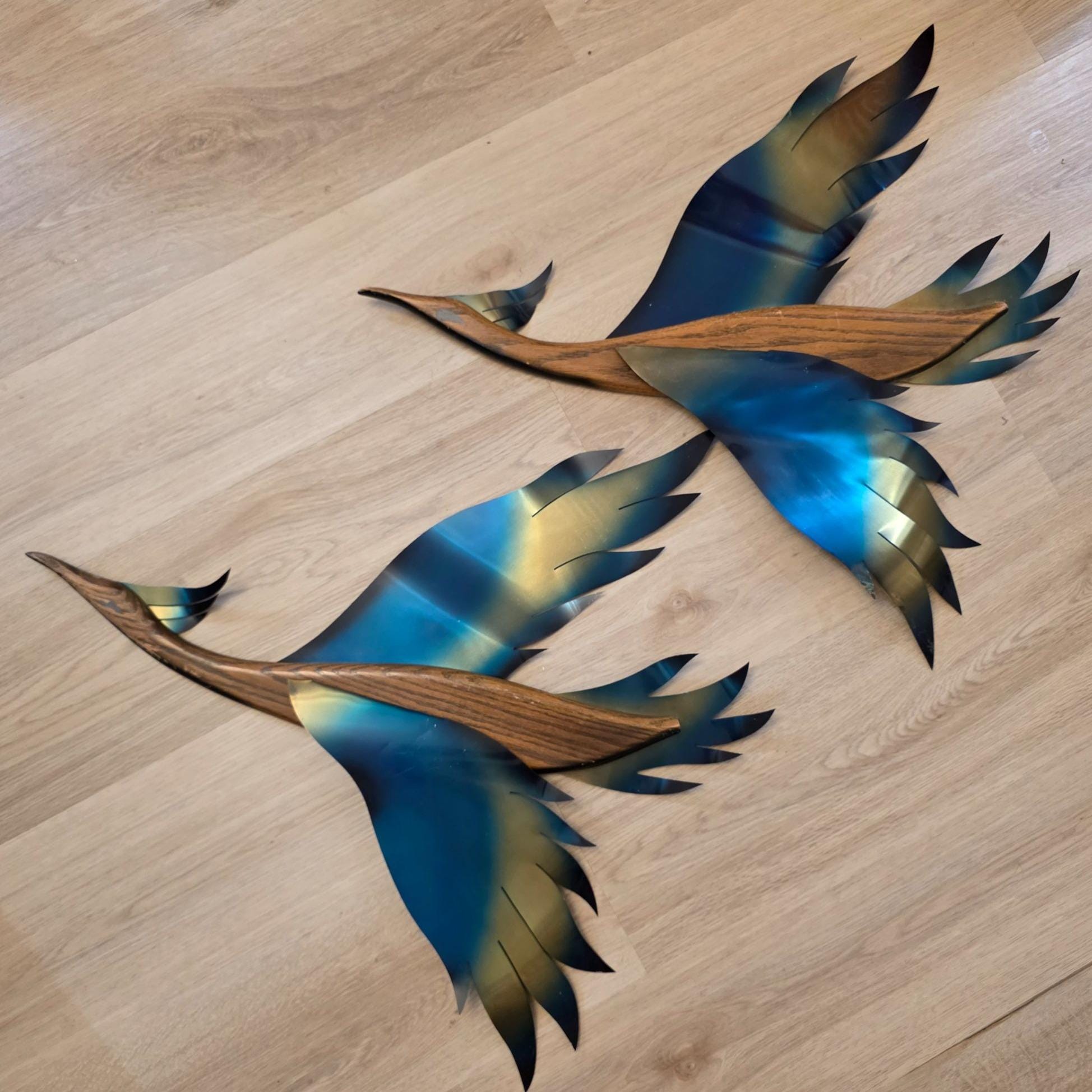 Masketeers 蓄音機ウォールアート Masketeers Wall Art 1962 Vintage MCM Decor Wood Brass Flying Bird