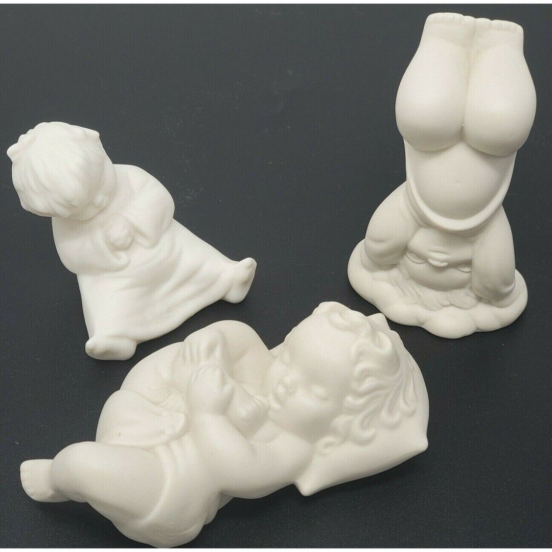Ceramic Bisque Figurine Ready to Paint Toddlers on Head Sleeping