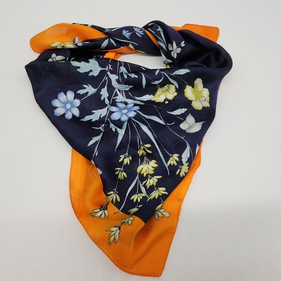 Butterfly Scarf With Orange Border and Flowers Sq… - image 2