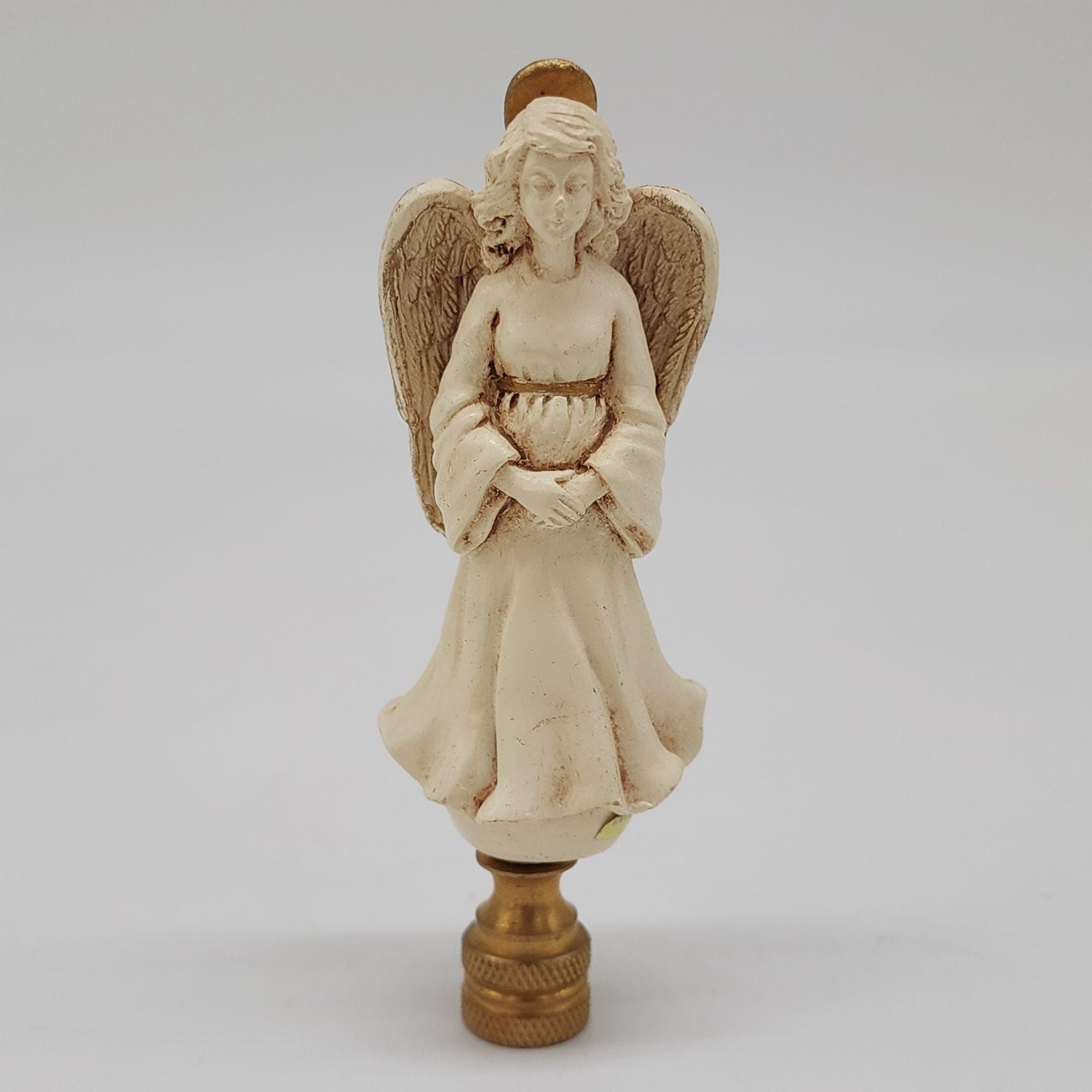 Angel Finial For Lamp Harp With Brass Base & Resin Figurine 4"