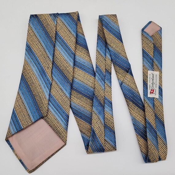 1960's 70's Necktie Stripe Blue Yellow Switzerlan… - image 4