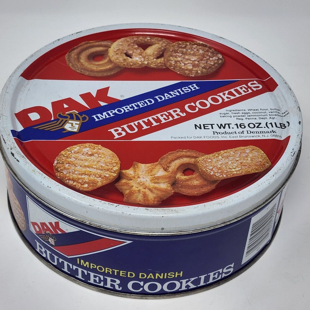 Danish Butter Cookies Tin Container 16oz Round Vintage DAK Imported Etsy