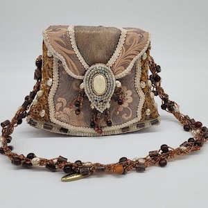 Mary Frances Beaded Damask Box -Style Taupe Handbag