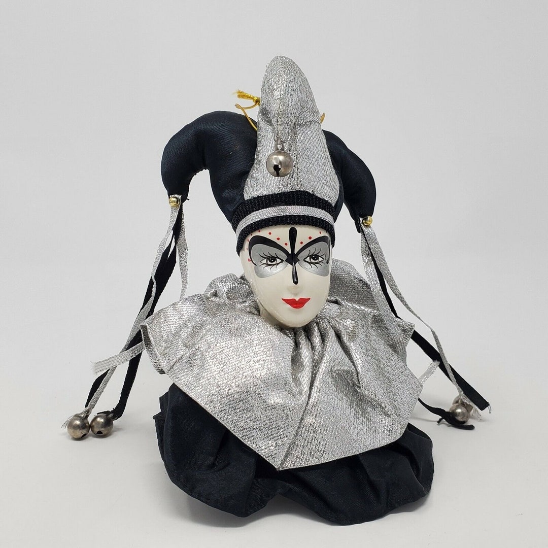 Jester Music Box Be A Clown Black and White Ceramic Head Etsy