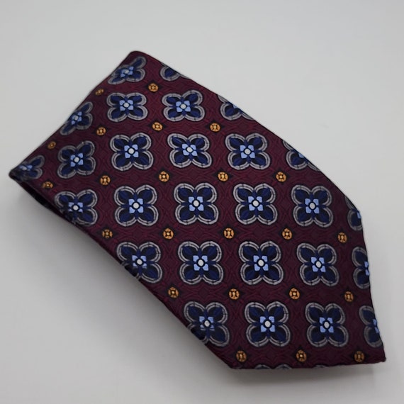 J. Z. Richards Necktie Tie Floral Maroon Blue Sil… - image 3