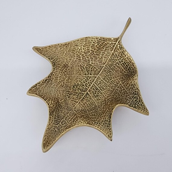 Solid Brass Leaf Trinket Ring Dish Maple Leaf Vin… - image 2