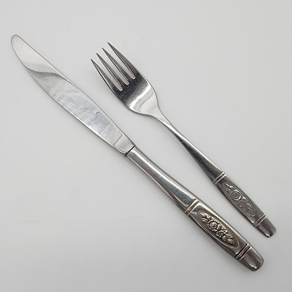Oneida Distinction Deluxe Rose Pendant Stainless Fork and Knife VTG A71