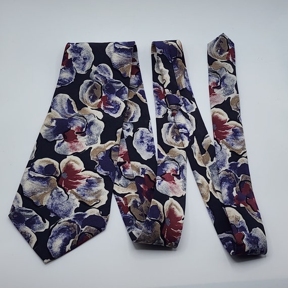 Floral Necktie Tie Surrey Blue Maroon Silk 55"L 4… - image 2