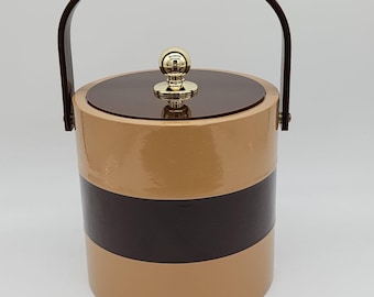 MCM Ice Bucket Brown Tan Stripe Acrylic and Plastic by Morgan Designs