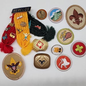 Boy Scouts Patches & Pins Lot With Webelos Scarf and Belt Buckles
