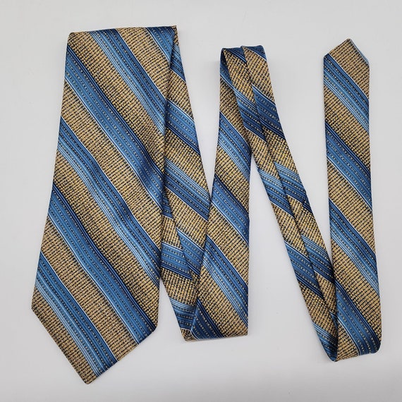 1960's 70's Necktie Stripe Blue Yellow Switzerlan… - image 3