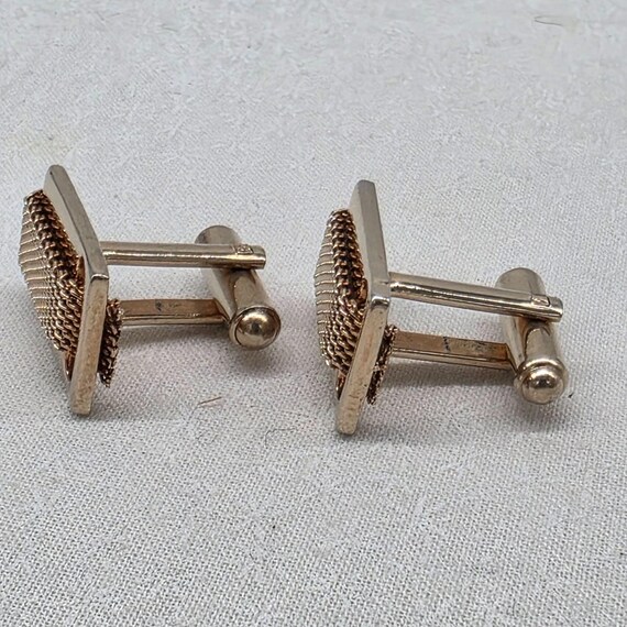 Vintage Gold-Tone Mesh Rectangular Cufflinks For … - image 5