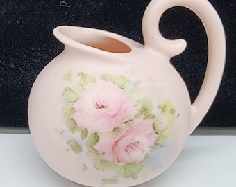 Miniature 2" Porcelain Pitcher Creamer Floral Roses Signed Dresden VTG