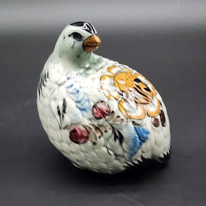 NDE Suro Mexican Ceramic Glazed Bird Figure Floral Sitting Facing Back VTG 5&quot;