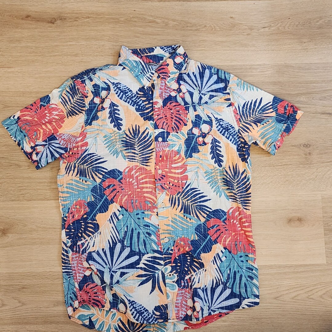 Izod Hawaiian Shirt Size M Blue Pink Floral Etsy