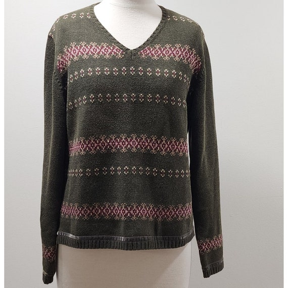Eddie Bauer Sweater Pullover Cotton Knit Green Si… - image 1