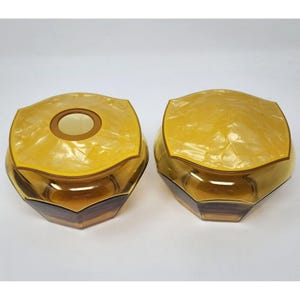 Braunglas-Puderdose und Haarauffangbehälter Acwalit Celluloid Pyralin-Deckel VTG