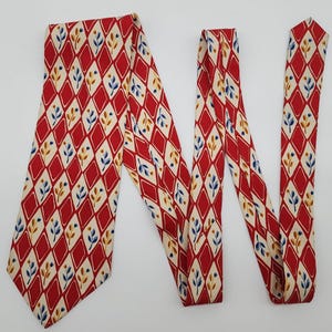 Paul Fredrick Necktie Floral Blue Red Diamonds Italian Silk 56&quot; Long 3.75&quot; Wide VTG