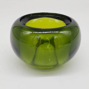 Vintage MCM Indiana Green Glass Candle Holder Bowl With Unique Design