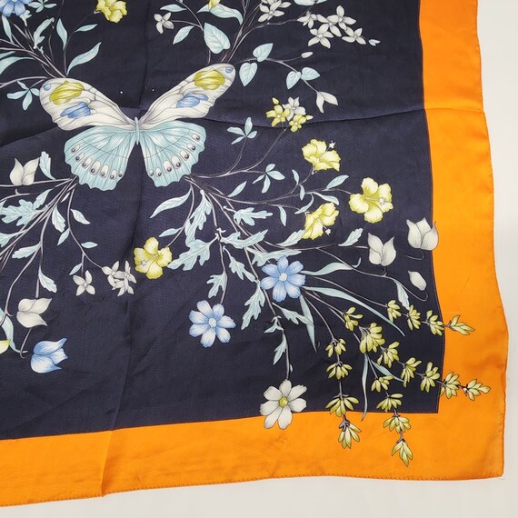 Butterfly Scarf With Orange Border and Flowers Sq… - image 3
