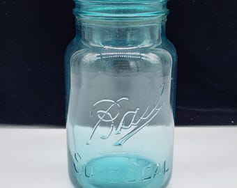 Vintage Ball Blue Glass Sure Seal Mason Jar #10 Jar Only No Lid 7"