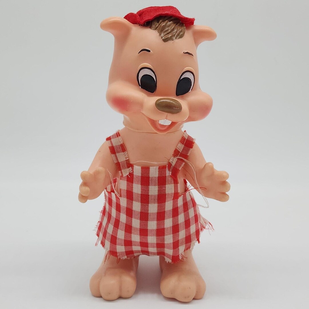 Vintage 1970s Custom Line PVC Chipmunk Bank With Red Checkered Overalls ...