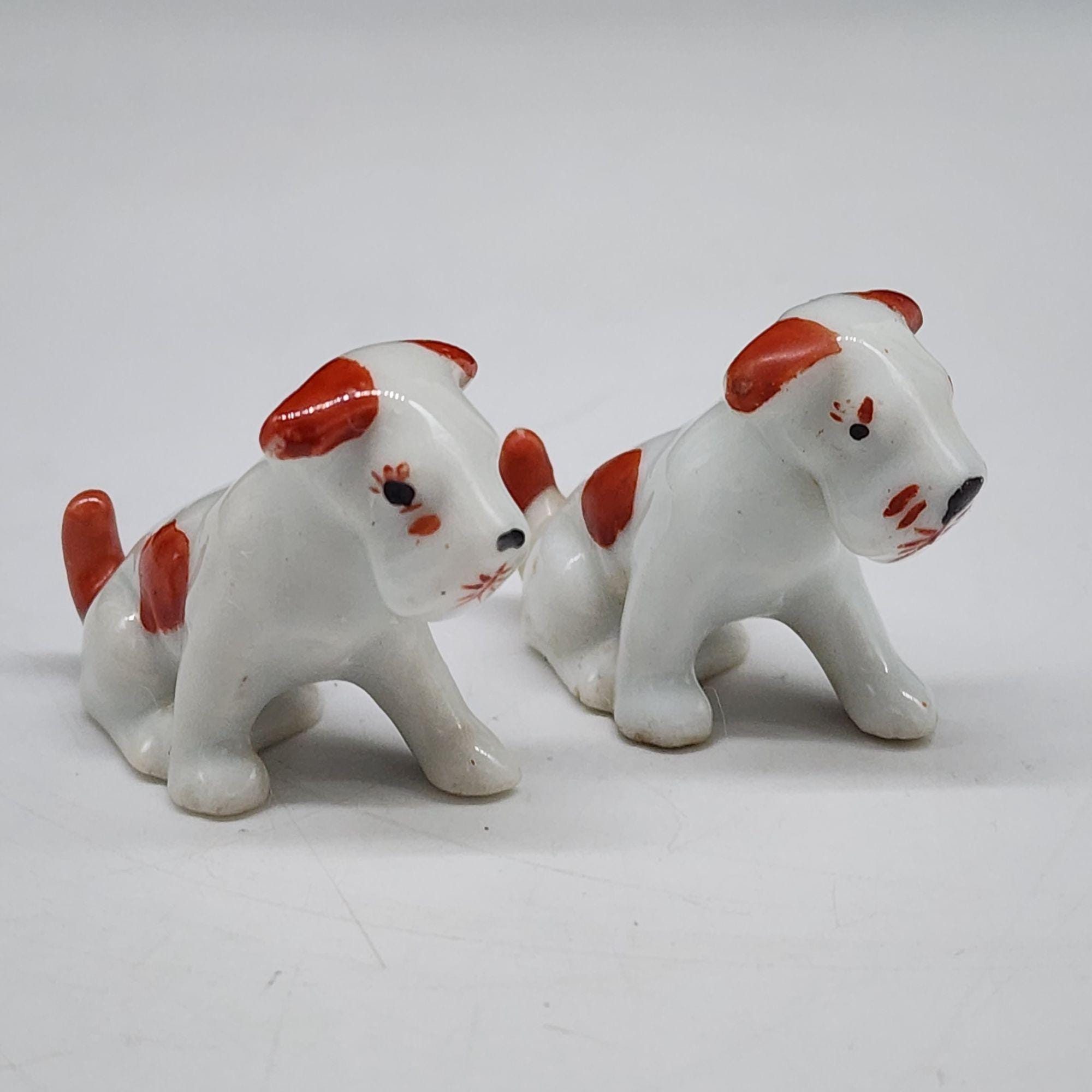 Vintage Ceramic Japan Scotty Dog Figurines Pair Red & White 1.5