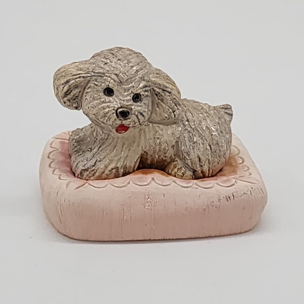 Artesania Rinconada JJ Carbajales Dog Figure Otterhound on Pink Pillow 1.75" high VTG