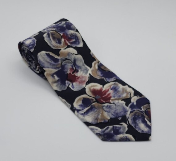 Floral Necktie Tie Surrey Blue Maroon Silk 55"L 4… - image 1