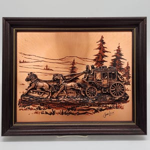 Copper Relief Art by John Louw Stagecoach Scene in Wood Frame - Etsy