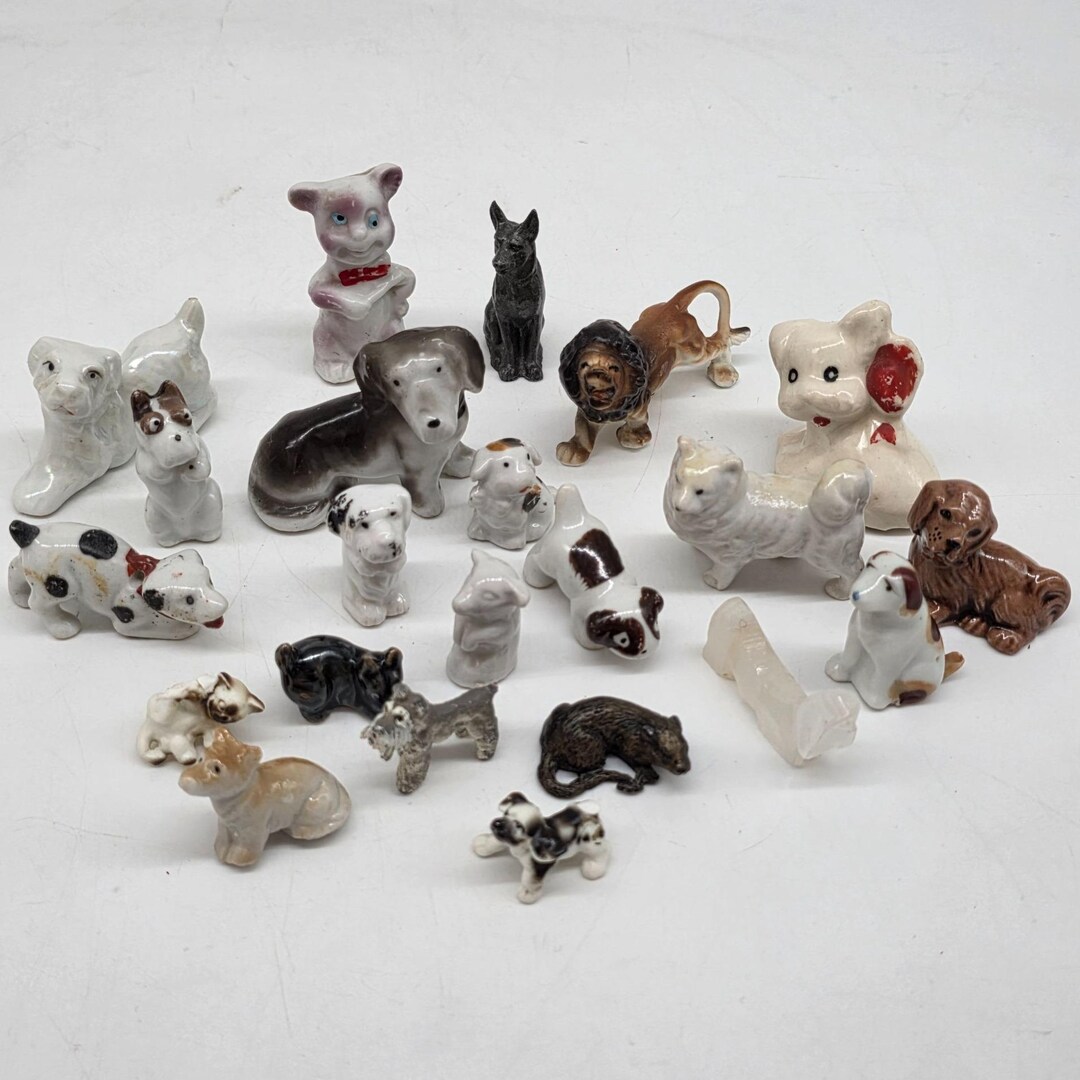 Vintage Miniature Ceramic Animal Figurines Lot of 22 Dogs Lion Cat Rat ...