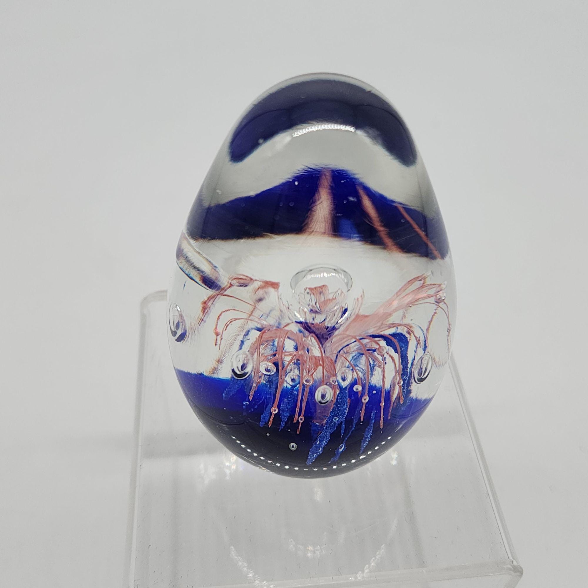 Handcrafted Glass Paperweight With Abstract Blue & Pink Jellyfish ...