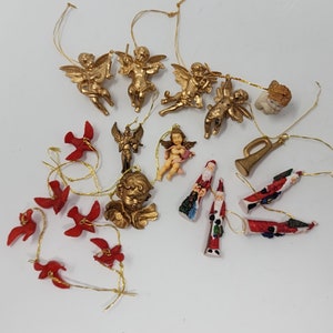 Miniature Christmas Ornament Lot of 20 Angels Santa Red Birds Vintage