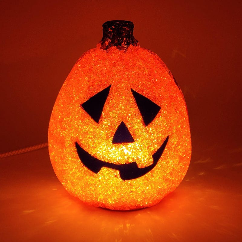 Fiber Optic Lighted White Pumpkin with Black Hat main image 0
