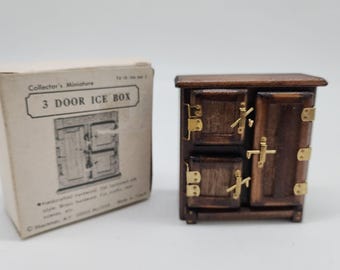 Vintage Concord Miniatures Wooden 3 Door Ice Box 1:1 Scale Doll House Furniture