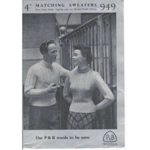 1940er Jahre Strickmuster Frauen und Männer Pullover UK Vintage P&B #949