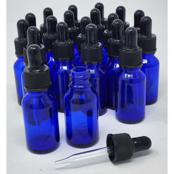 Cobalt Blue 15 ml (1/2 oz) Glass Craft Aroma Bottles with Glass Eye Droppers New