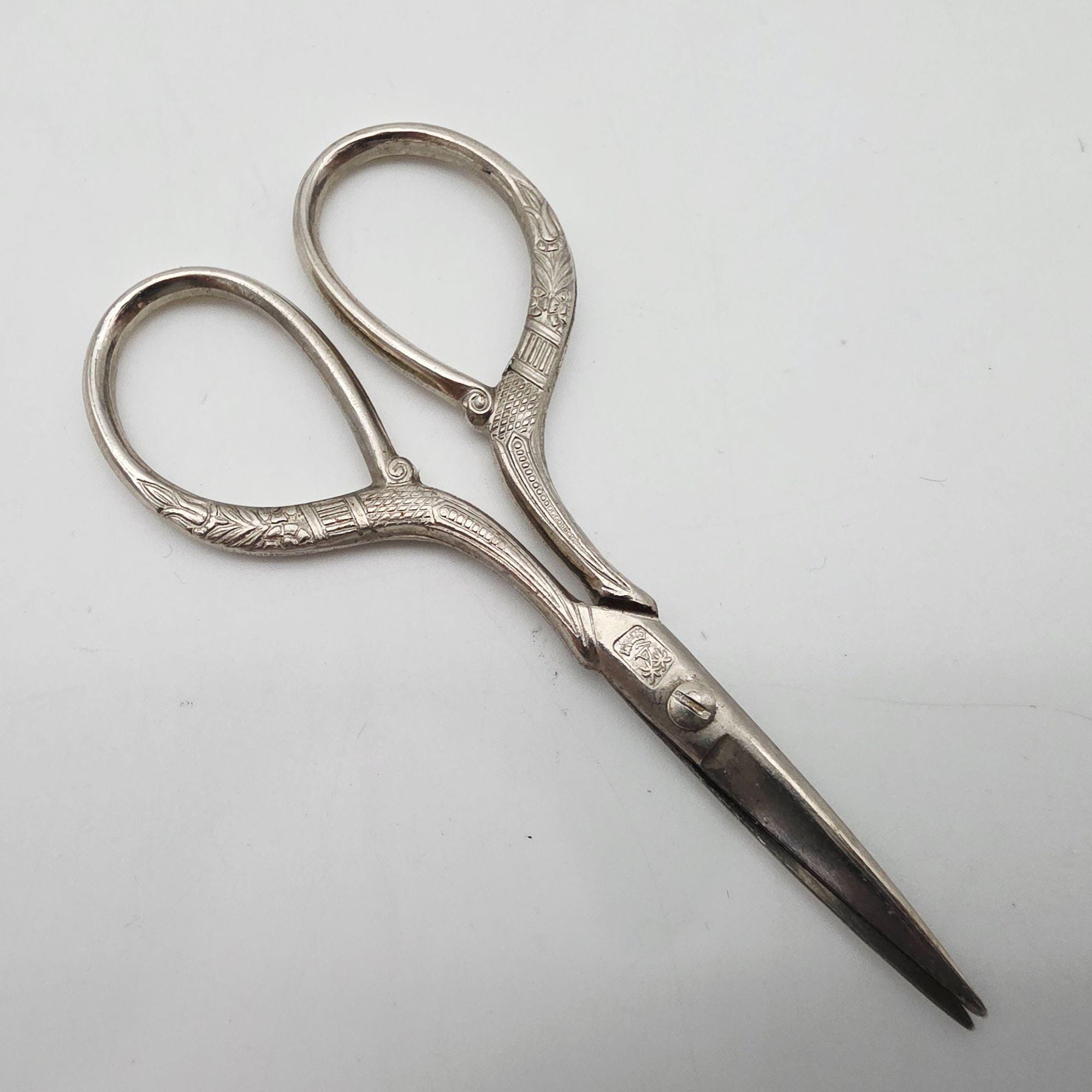 Antique German Silver Embossed Sewing Scissors Palm Trees Logo