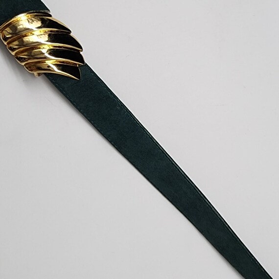 1980s Milor Green Suede Leather Belt Gold Tone Bu… - image 5