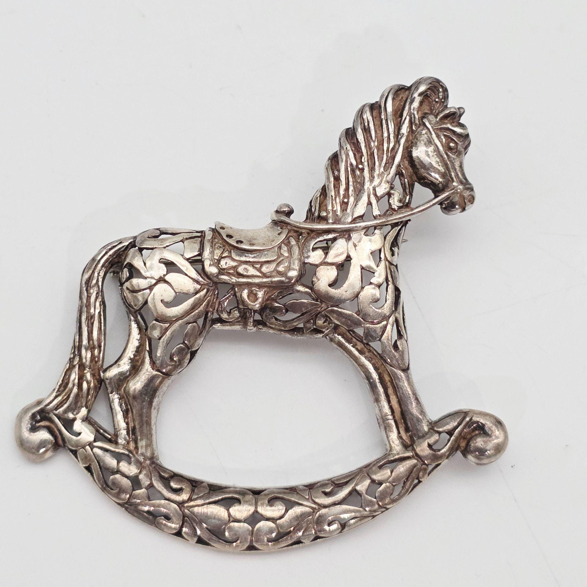 Sterling Silver Rocking Horse Brooch Filigree Design By Jezlaine Jewelry Vintage