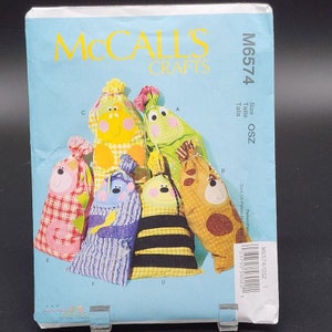 McCall&#39;s Crafts Pattern M6574 Animal Sacks Bags Vintage Factory Folded
