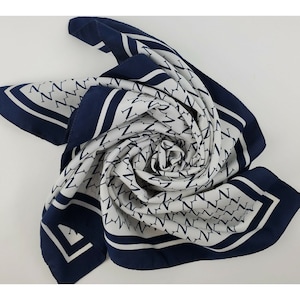 Blue White Scarf Letter N Polyester Square Morsley New York 26&quot; Square Vintage