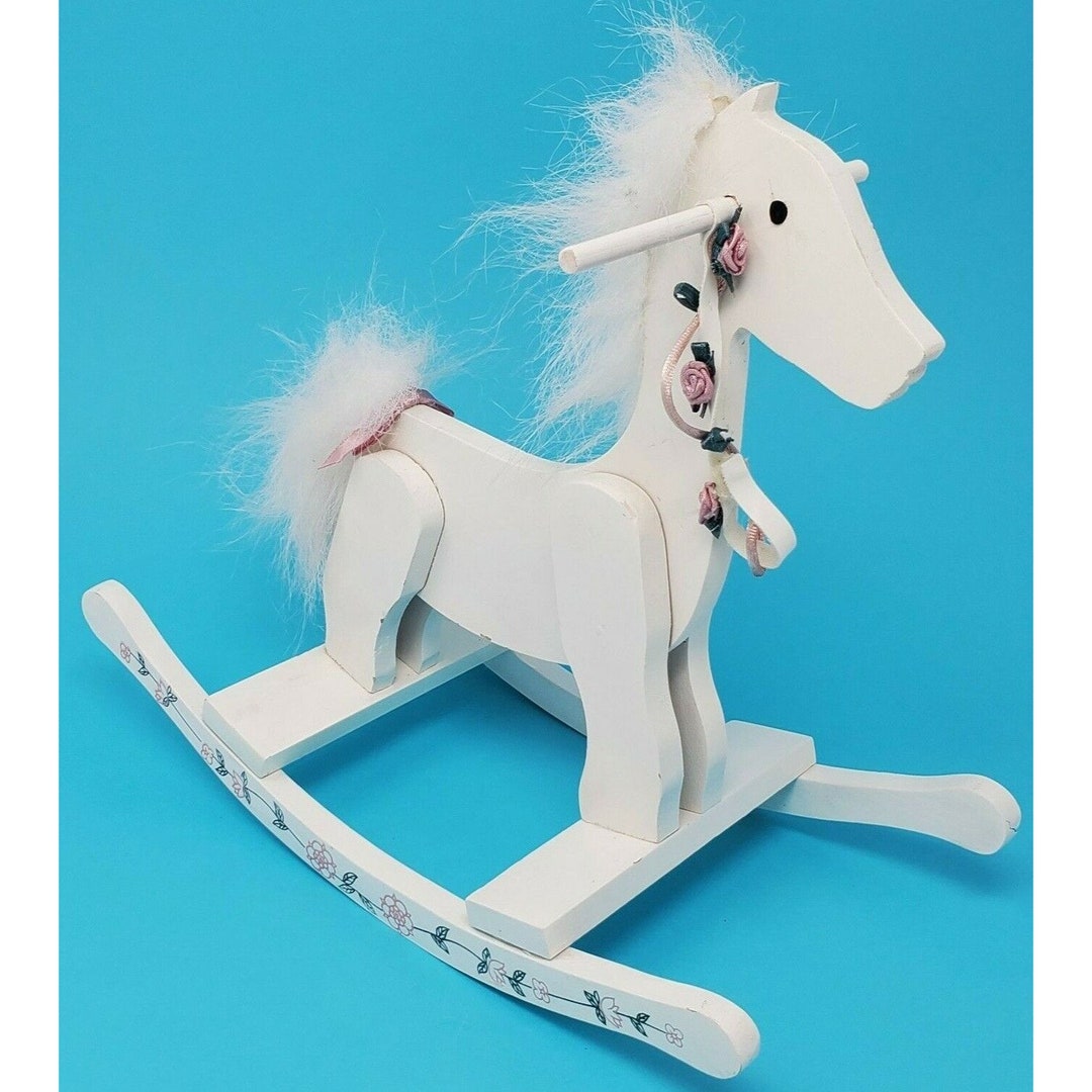 Vintage White Wooden Rocking Horse Decoration Great for Crafts 9.5 Tall