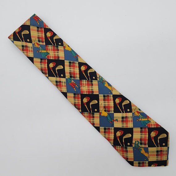 Kiros Gold Necktie Tartan 1930s Design Sil Blue R… - image 2