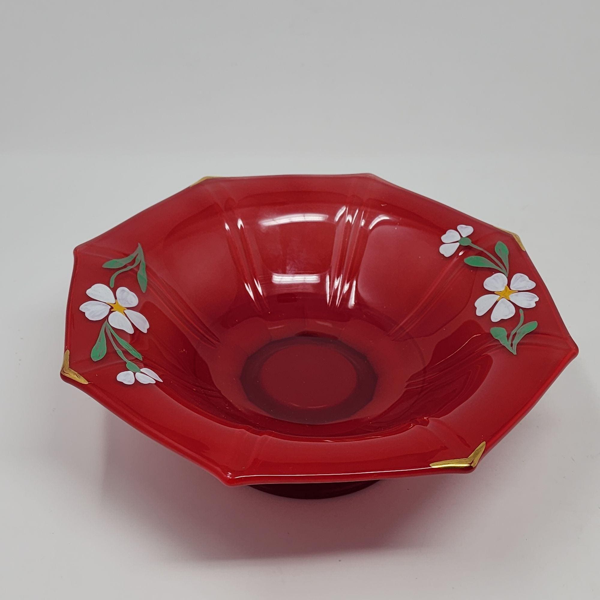 昭和アンティーク吹きガラス青と赤の八角形陶器ボウル 昭和アンティーク吹きガラス青と赤の八角形陶器ボウル 【楽天市場