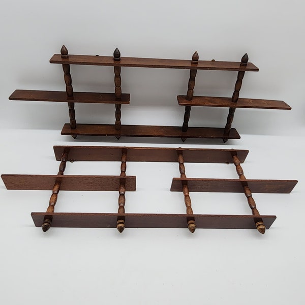 Vintage Wood 4 Spindle 3 Tier 4 Shelves Wall Hanging Shelf Display 26x9x2 2 Units